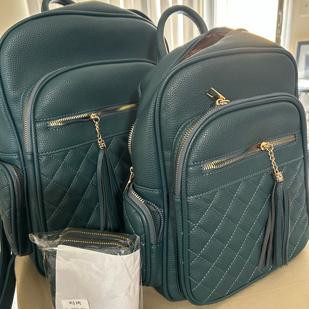 Luxurious Teal Quilted Backpack Three Piece Set